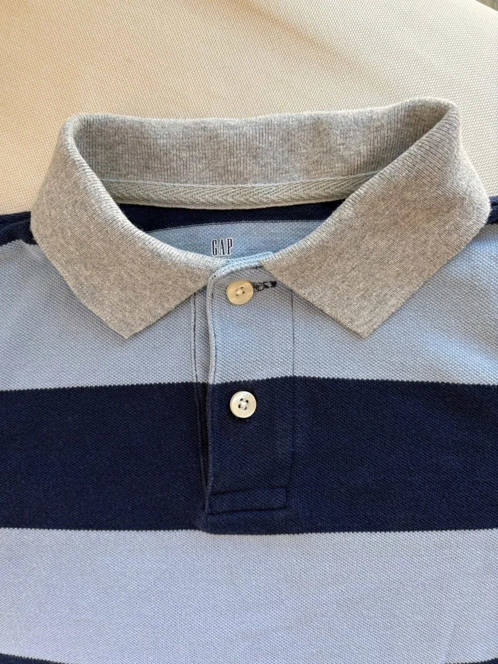 GAP Kids 2-in-1 Layered Long Sleeve Rugby Polo Shirt Blue Stripe Size S 6-7